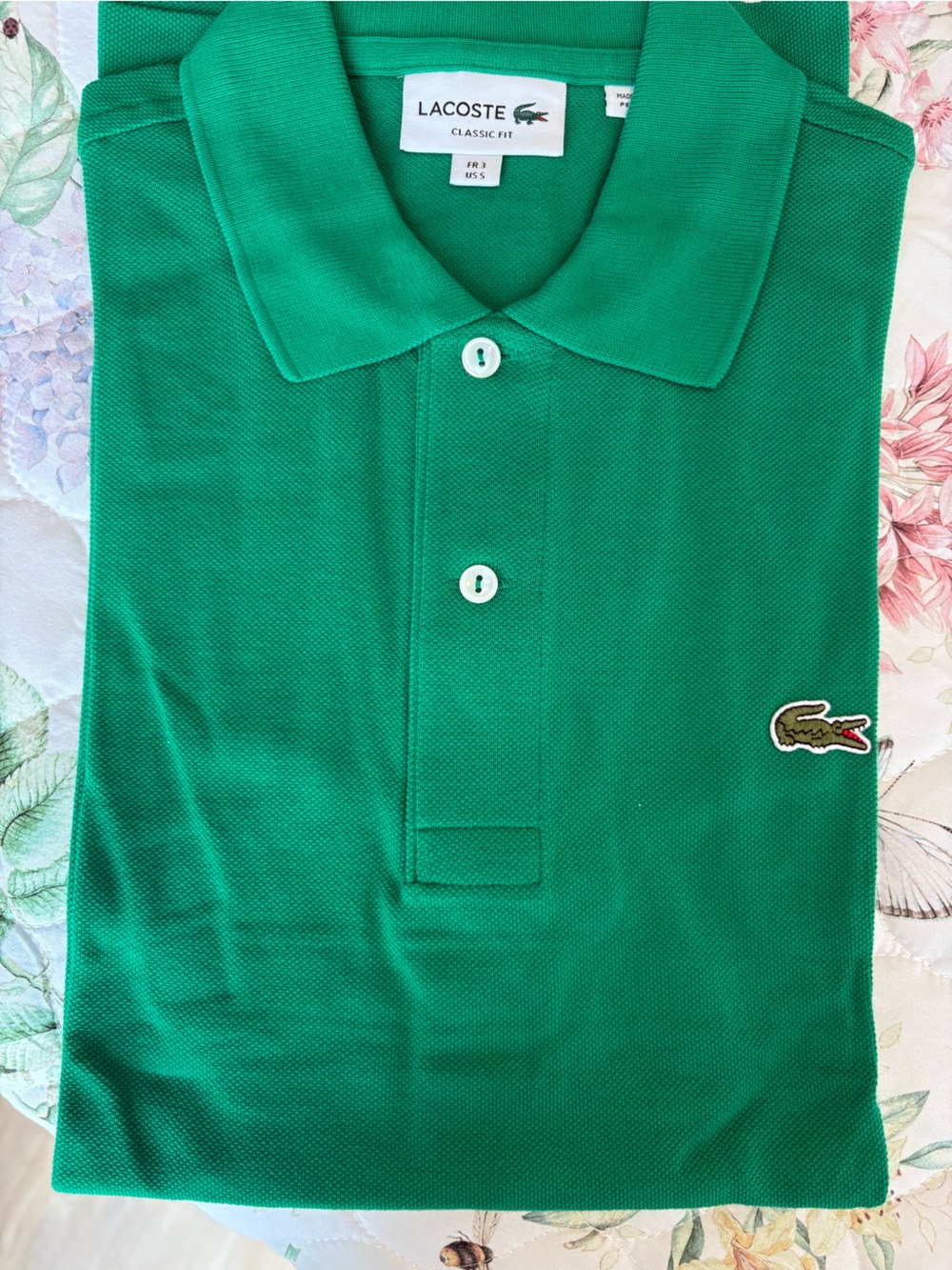 Lacoste Green Short-Sleeve Polo with Crocodile Patch